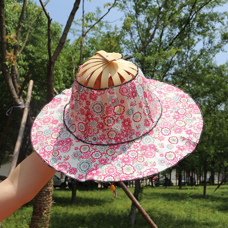 Foldable Bamboo Sun Hat UPF50+ Wide Brim Floral Outdoor Fishing Garden UV Protection Hat✨