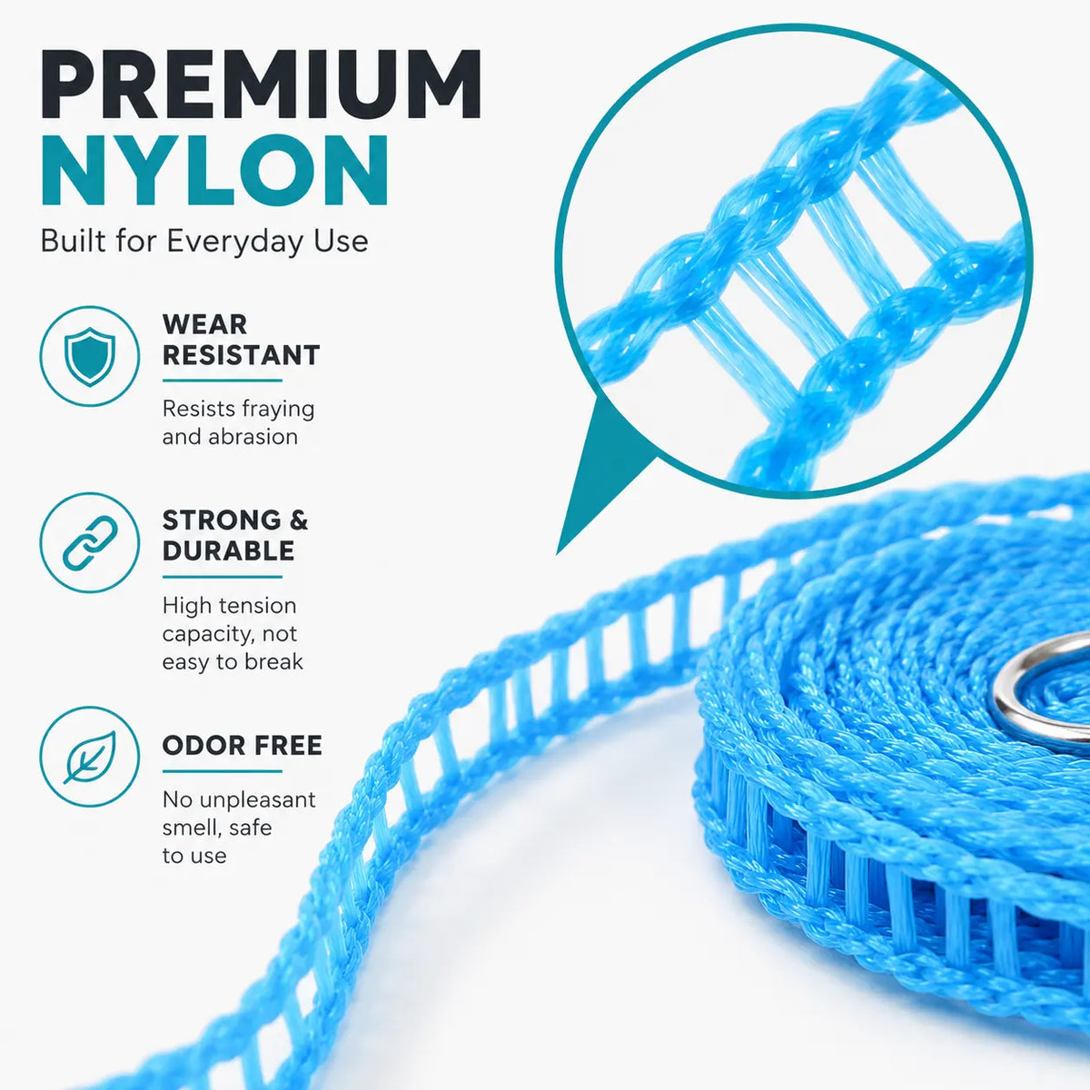 3 Roll Portable Clothesline – 196.85 Inch Adjustable Laundry Line, Windproof & Non-Slip⛺