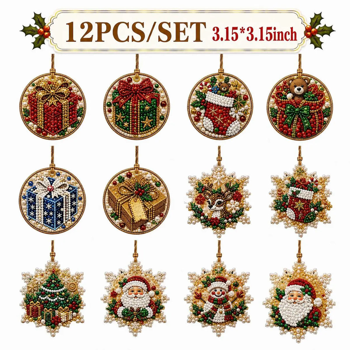 6Pcs/12Pcs Christmas DIY Diamond Painting Ornaments Kit, Xmas Tree Hanging Pendant 🎄