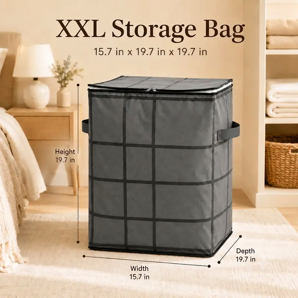 Spacious Foldable Fabric Zippered Storage Bin for Moving & Bedroom Closet📦