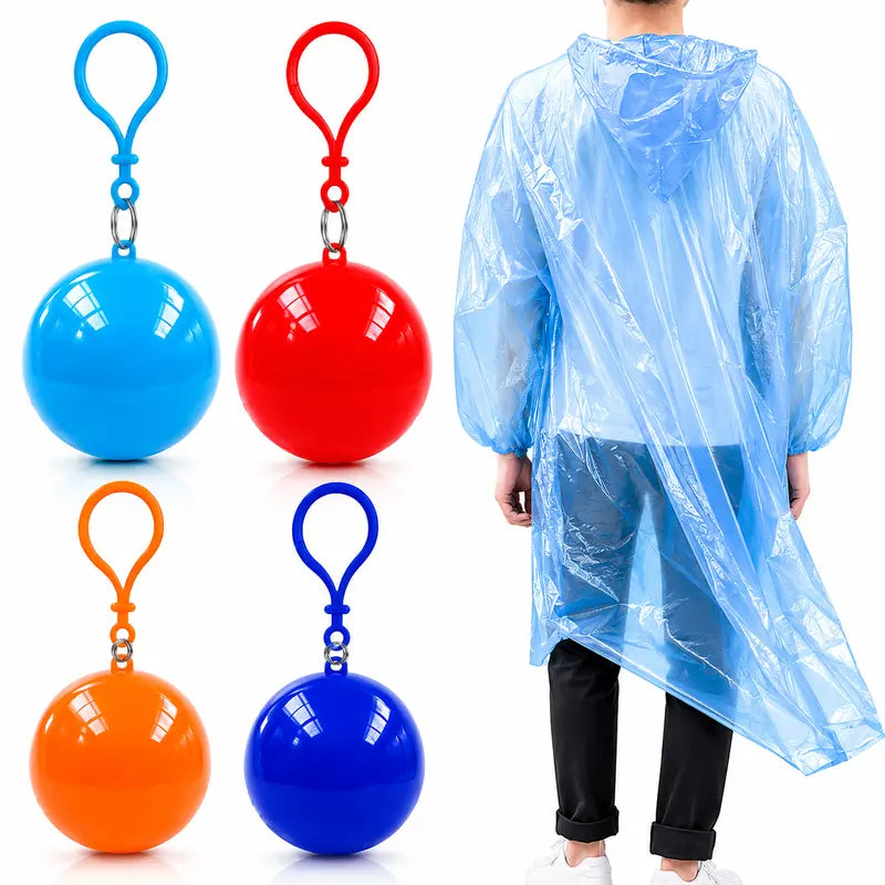 Random Color Disposable Hooded Rain Poncho, Waterproof Coat with Keychain Ball ☔