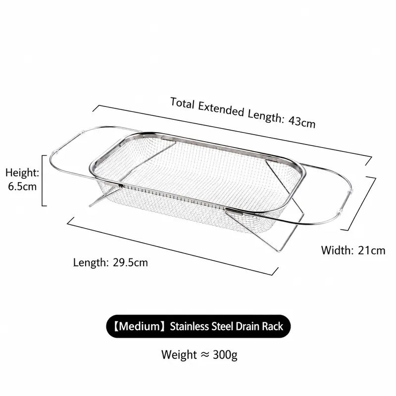 Stainless Steel Over-The-Sink Colander Strainer Basket, Expandable Rectangle Fine Mesh Kitchen Utensils🥣