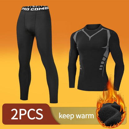 Men's Thermal Underwear Set - Long Sleeve T-Shirt & Pants with "WARM" Print 🔥