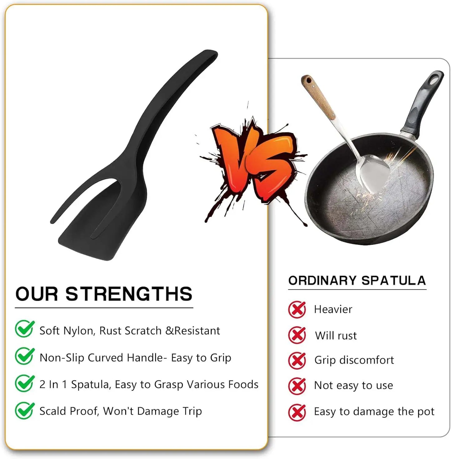 Grip & Flip Spatula Tongs - Sturdy, Durable Non‑Stick Egg Flipper & Food Turner for Pancakes 🍳