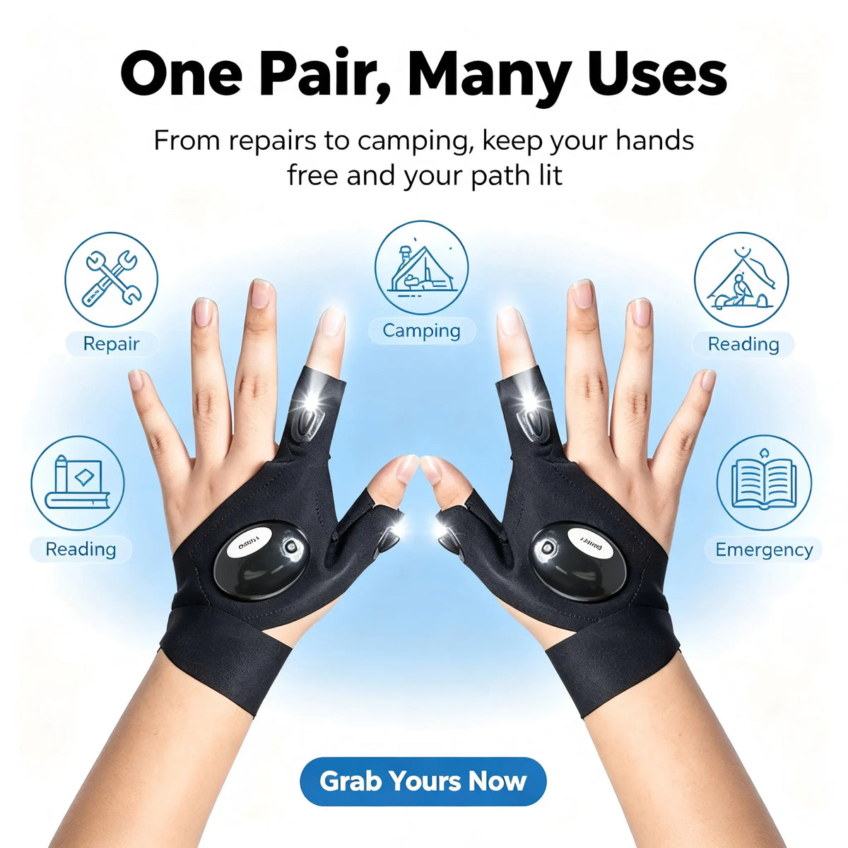 LED Finger Flashlight Gloves, Hands-Free LED Light Gloves for Fishing 🎣
