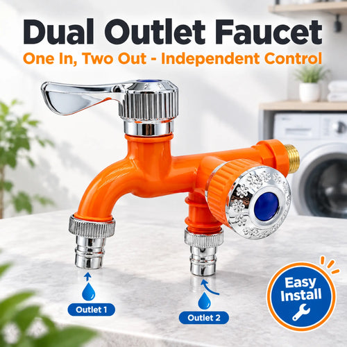 Dual Outlet Washing Machine Plastic Faucet, 1 In 2 Out Water Plastic Tap🚰