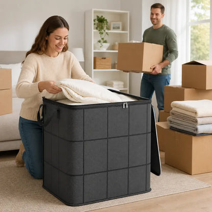 Spacious Foldable Fabric Zippered Storage Bin for Moving & Bedroom Closet📦