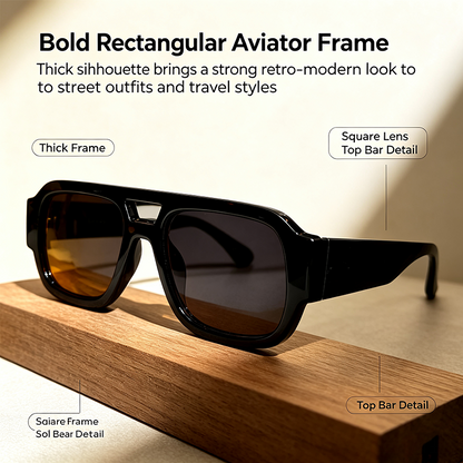 Stylish Aviator Sunglasses for Men and Women, Trendy Rectangle, Fashionable Design🕶️