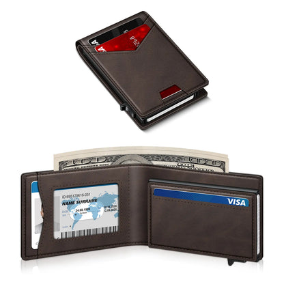 Men's RFID Minimalist Bifold Wallet - 1 ID Window, Pop‑Up Card Holder, Money Clip 💳