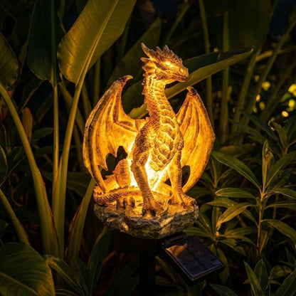 Solar Dragon Garden Statue Light, Resin Figurine Outdoor Path Lamp 🐉