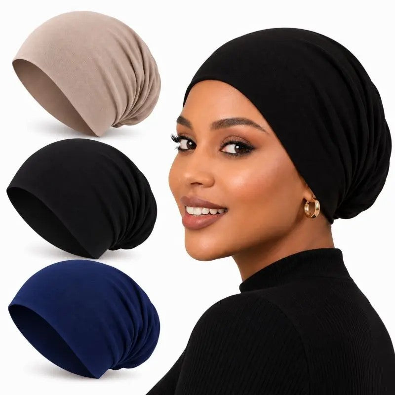 Humwam 3-Pack Women's Solid Jersey Hijab Flat Top Cap 🧕