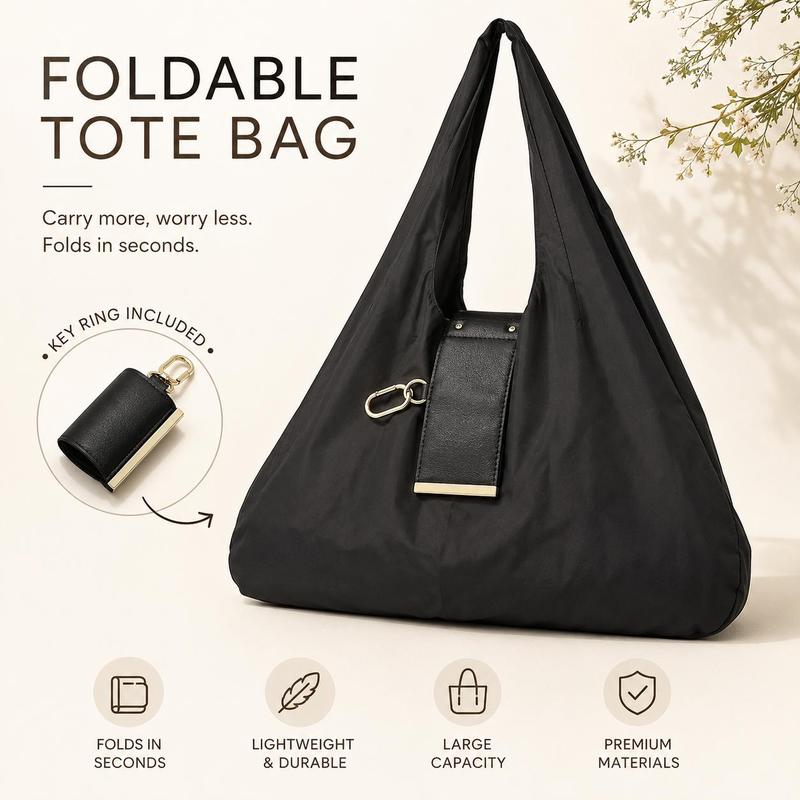 Compact Foldable Keychain Tote Bag, Expandable Reusable Grocery Shopping Bag with Key Ring🛍️