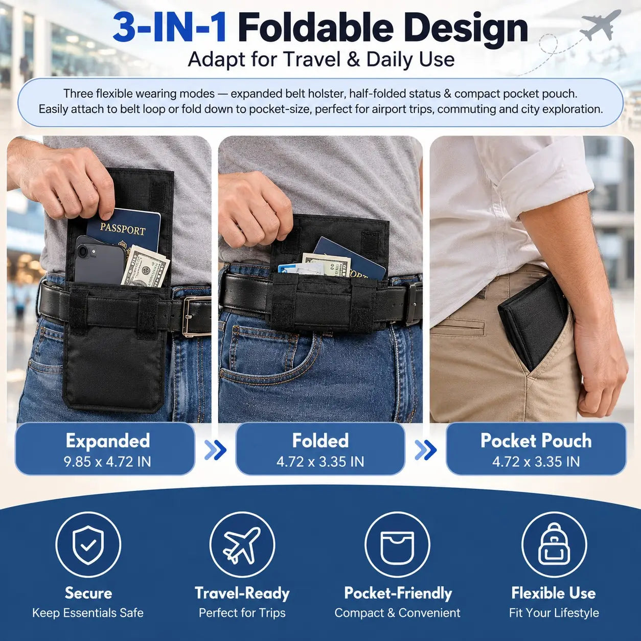Anti‑Theft Passport Pouch, Multifunctional Phone and ID Waist Pouch🎒