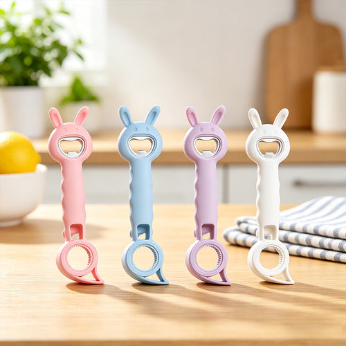 4‑in‑1 Multi‑Function Bottle & Jar Opener, Bunny‑Shaped Kitchen Opener Tool with Bottle Opener 🐰🍾