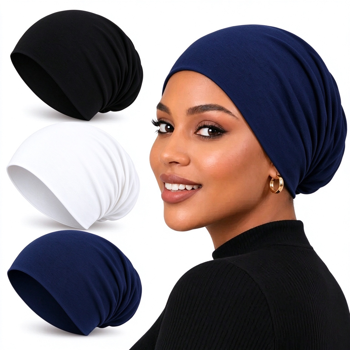 Humwam 3-Pack Women's Solid Jersey Hijab Flat Top Cap 🧕