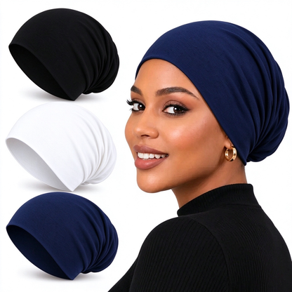 Humwam 3-Pack Women's Solid Jersey Hijab Flat Top Cap 🧕
