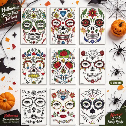 Dia De Los Muertos Temporary Face Tattoos 💀