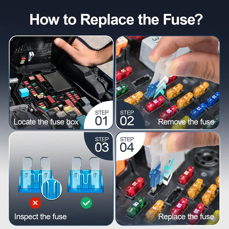 Car Fuse Assortment Kit, Mini Blade Fuses Automotive + Standard Auto Fuses + Puller🔩🚙
