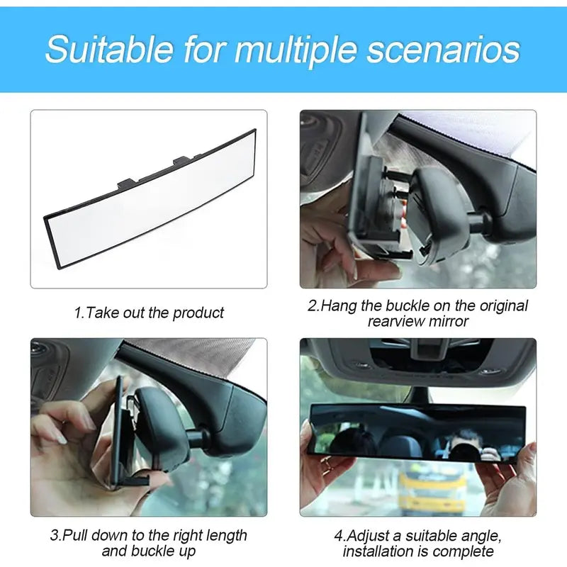 12-Inch HD Convex Panoramic Rearview Mirror, Clip-On Car Interior Mirror with Anti-Slip Clips 🚗