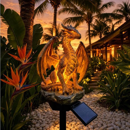 Solar Dragon Garden Statue Light, Resin Figurine Outdoor Path Lamp 🐉