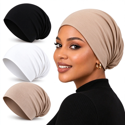 Humwam 3-Pack Women's Solid Jersey Hijab Flat Top Cap 🧕