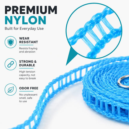 3 Roll Portable Clothesline – 196.85 Inch Adjustable Laundry Line, Windproof & Non-Slip⛺