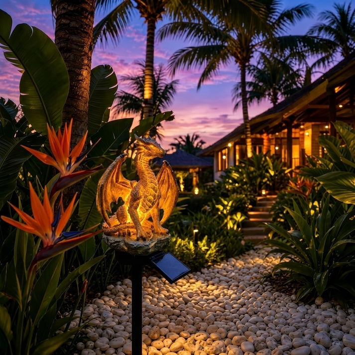 Solar Dragon Garden Statue Light, Resin Figurine Outdoor Path Lamp 🐉
