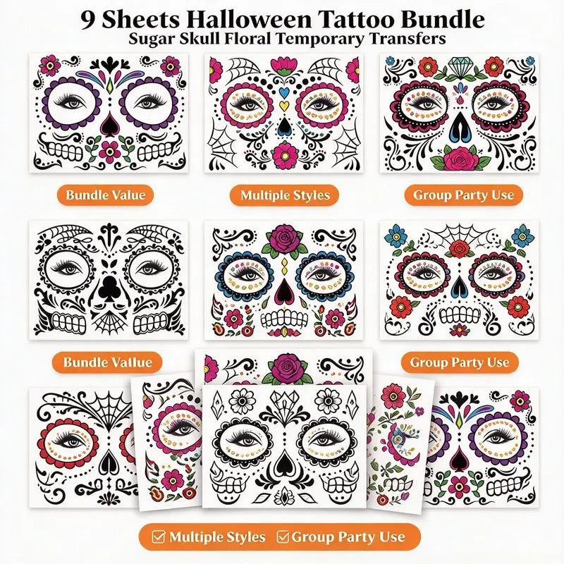 Dia De Los Muertos Temporary Face Tattoos 💀