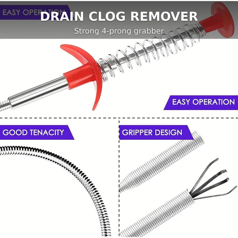 Drain Snake, Drain Clog Remover, 4 Claws Efficient Dredging Steel Wire Drain Hair Cleaner Tool  🚰