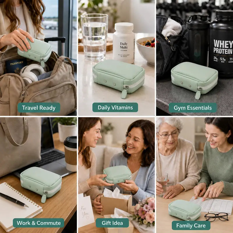 Portable travel pill pouch organizer