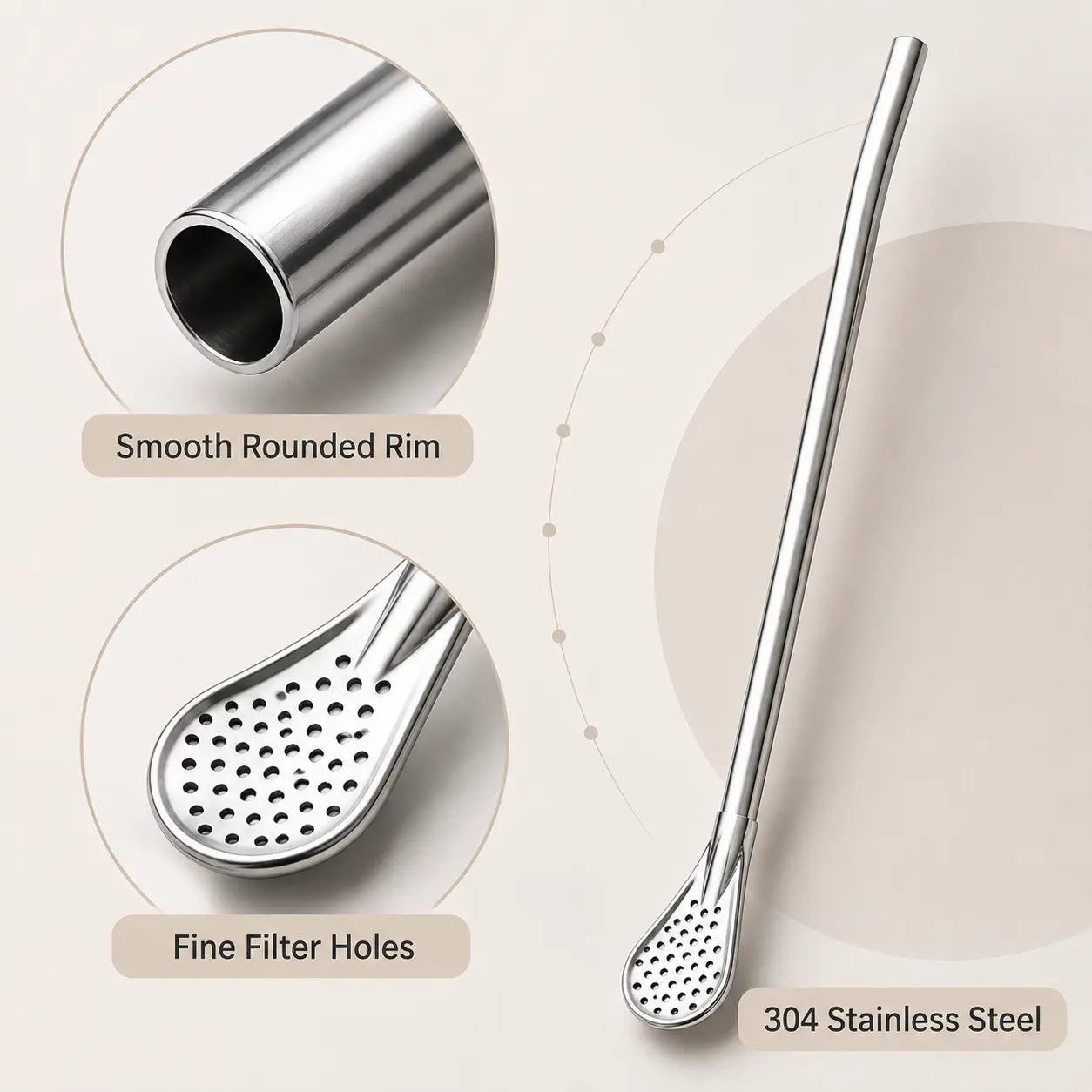 3‑Count Stainless Steel Straw‑Spoon, Multifunctional Filtered Strainer Scoop 🍹