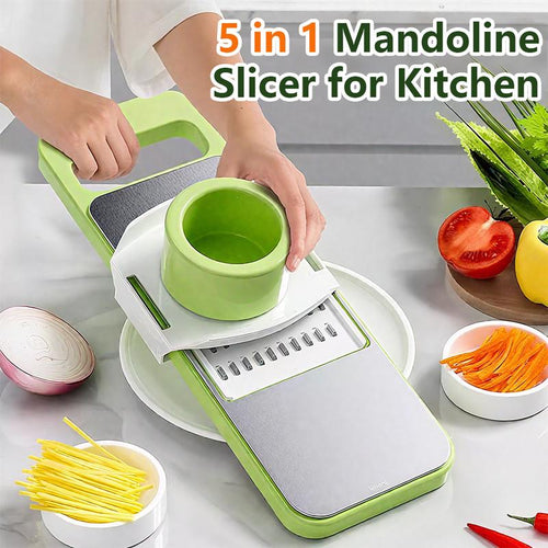 The Perfect Kitchen Gift: 5-in-1 Vegetable Cutter & Cheese Grater with Safety Features - Stainless Steel✨