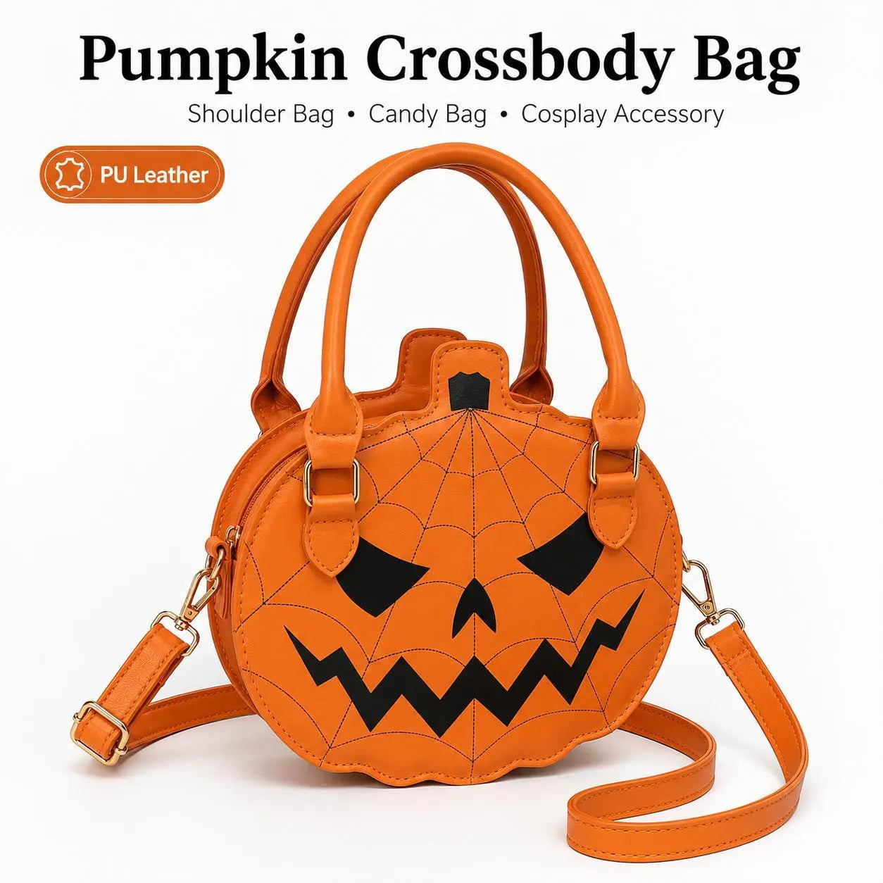 Spooky Jack‑O‑Lantern Pumpkin Crossbody Bag Novelty Spiderweb Stitching Handbag🎃
