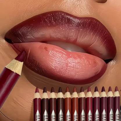 12Pcs Matte Lip Liner With Sharpener Set Waterproof Smudgeproof Precise Contour Lipstick Pens 🖌️