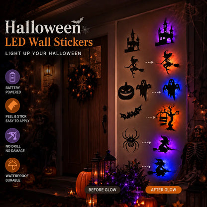 Halloween LED Silhouette Wall Light Stickers, Battery Powered Peel & Stick Decor Lights🎃