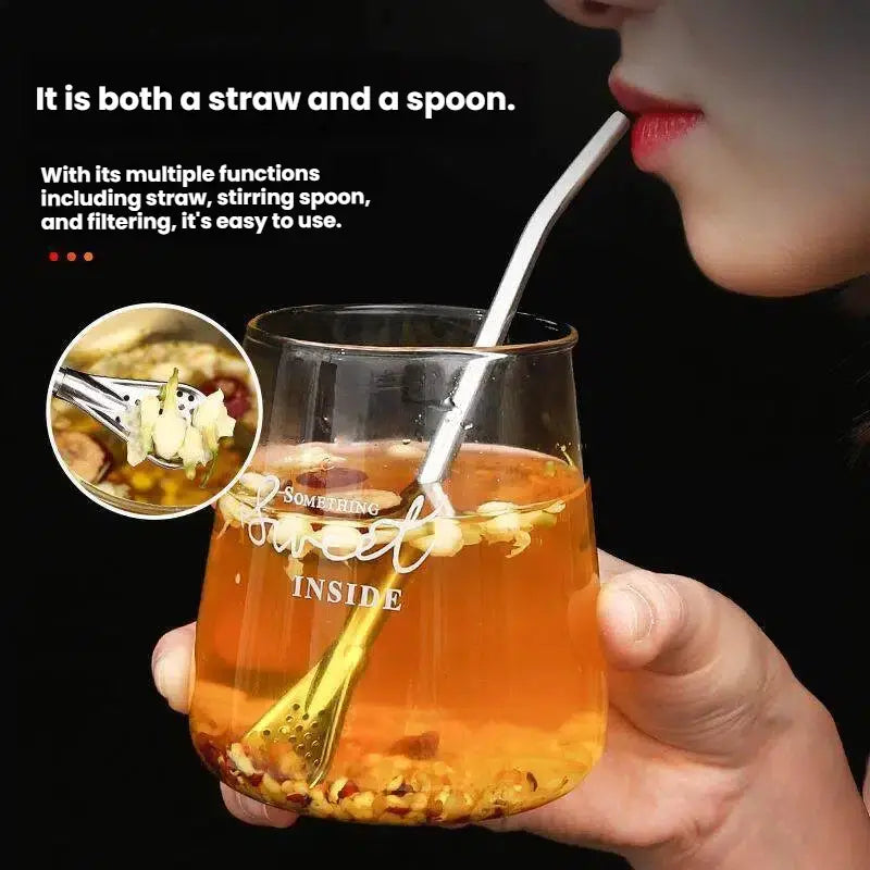 3‑Count Stainless Steel Straw‑Spoon, Multifunctional Filtered Strainer Scoop 🍹