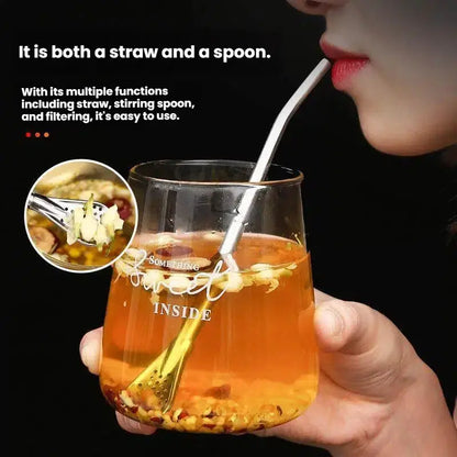 3‑Count Stainless Steel Straw‑Spoon, Multifunctional Filtered Strainer Scoop 🍹