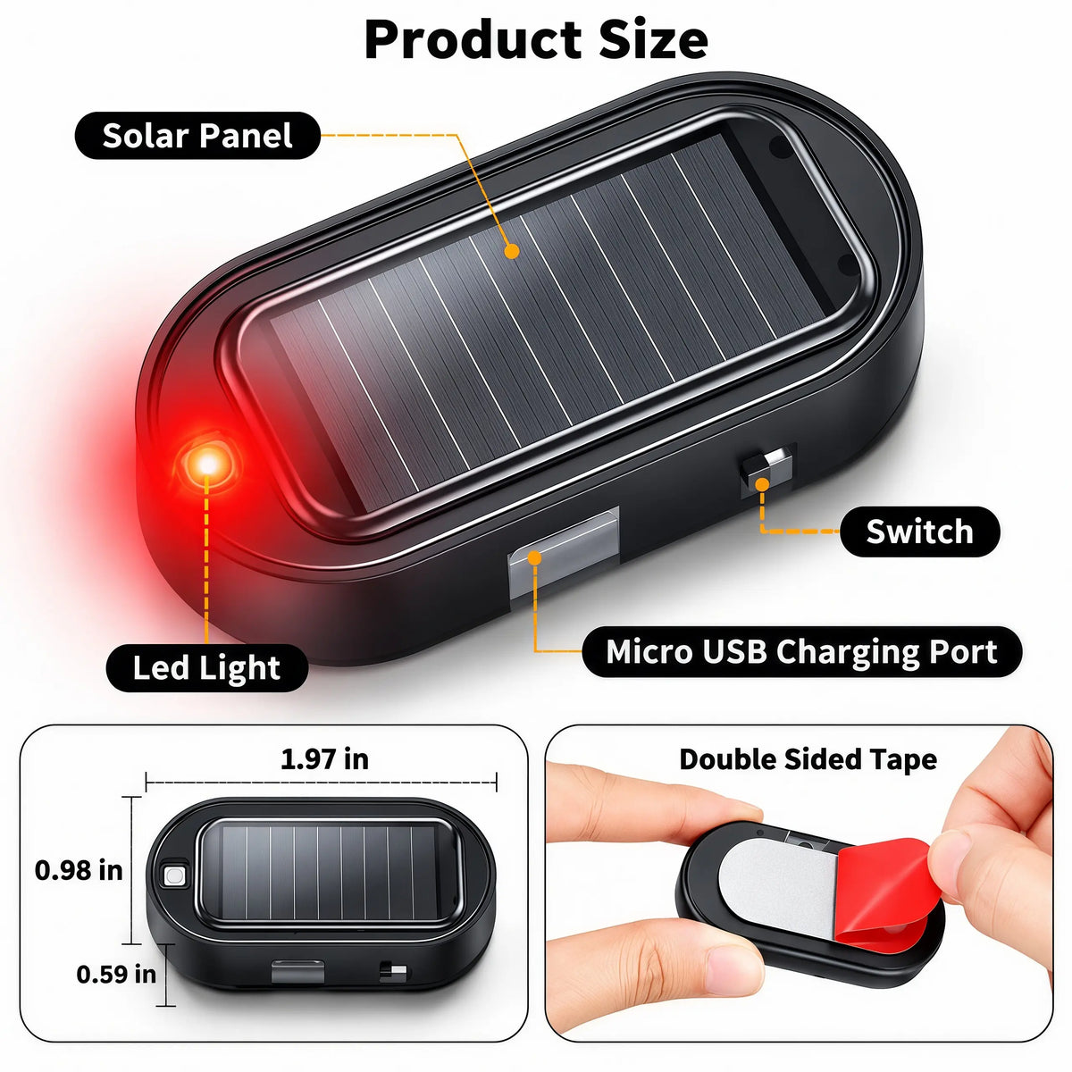 2PCS Solar Powered Fake Car Alarm Light, Auto Light Sensor LED Simulated Security Warning Flashing Light🚨