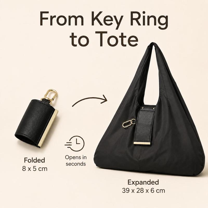 Compact Foldable Keychain Tote Bag, Expandable Reusable Grocery Shopping Bag with Key Ring🛍️