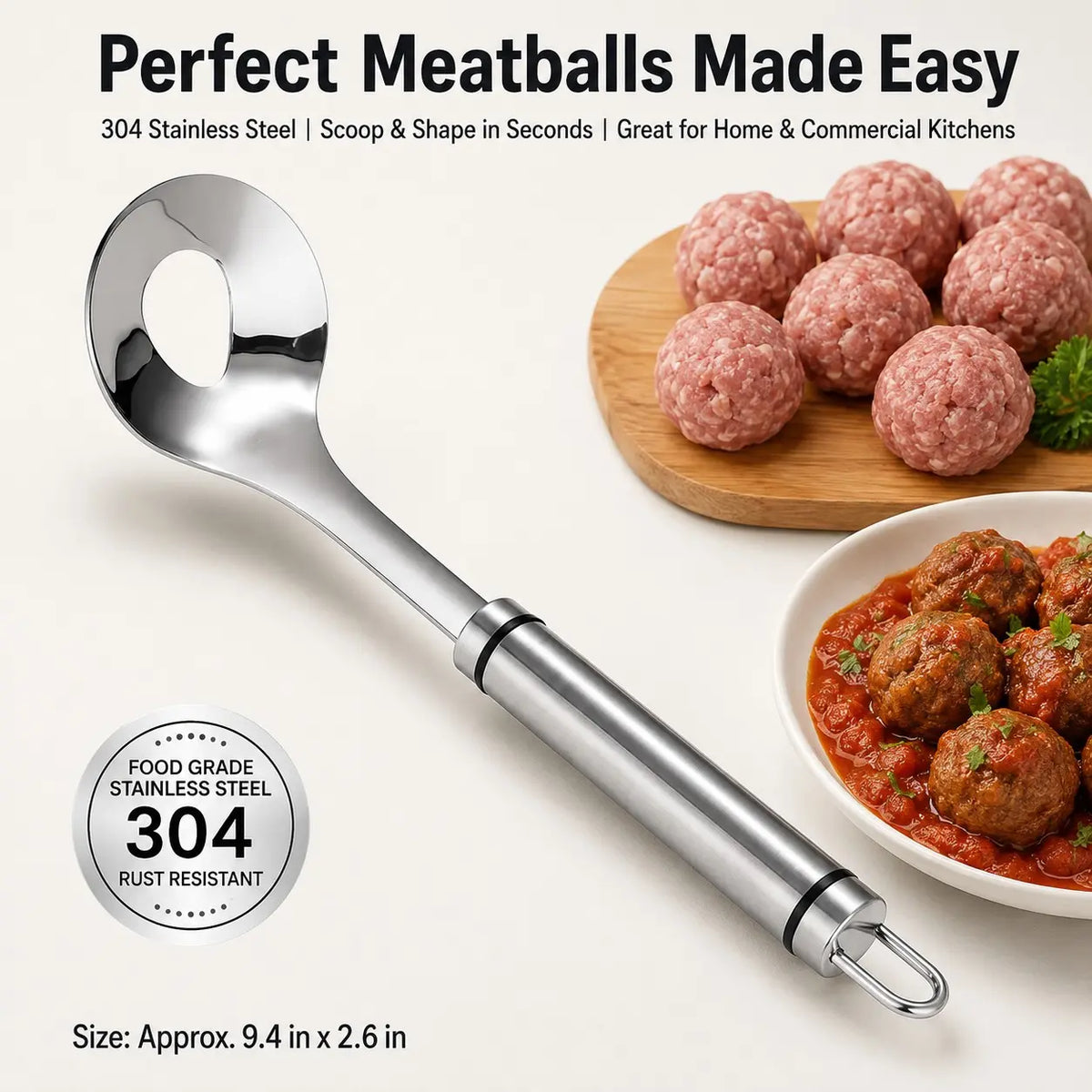 Stainless Steel Meatball Maker Spoon, Non‑Stick Meat Ball Extrusion Scoop