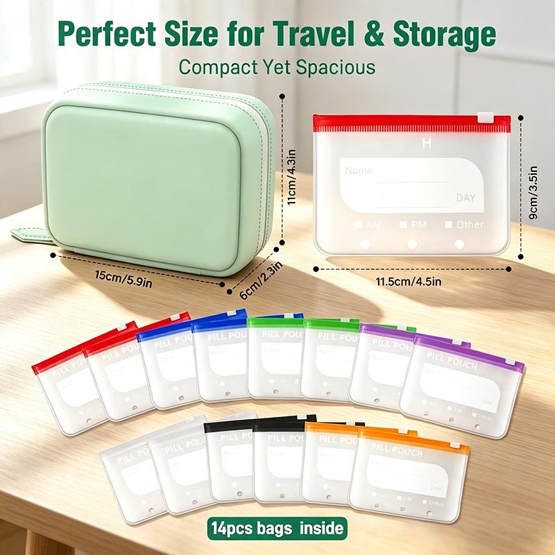 Waterproof Pill Pouch Set, 14pcs Bags Inside, A8 Waterproof Pill Organizer Set, 7 to 14 Days of Meds 🩹