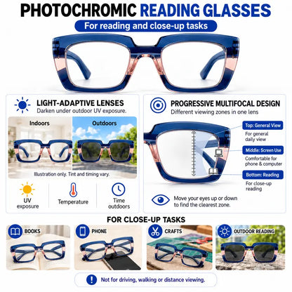 Unisex Progressive Multifocal Photochromic Reading Eyeglasses 👓