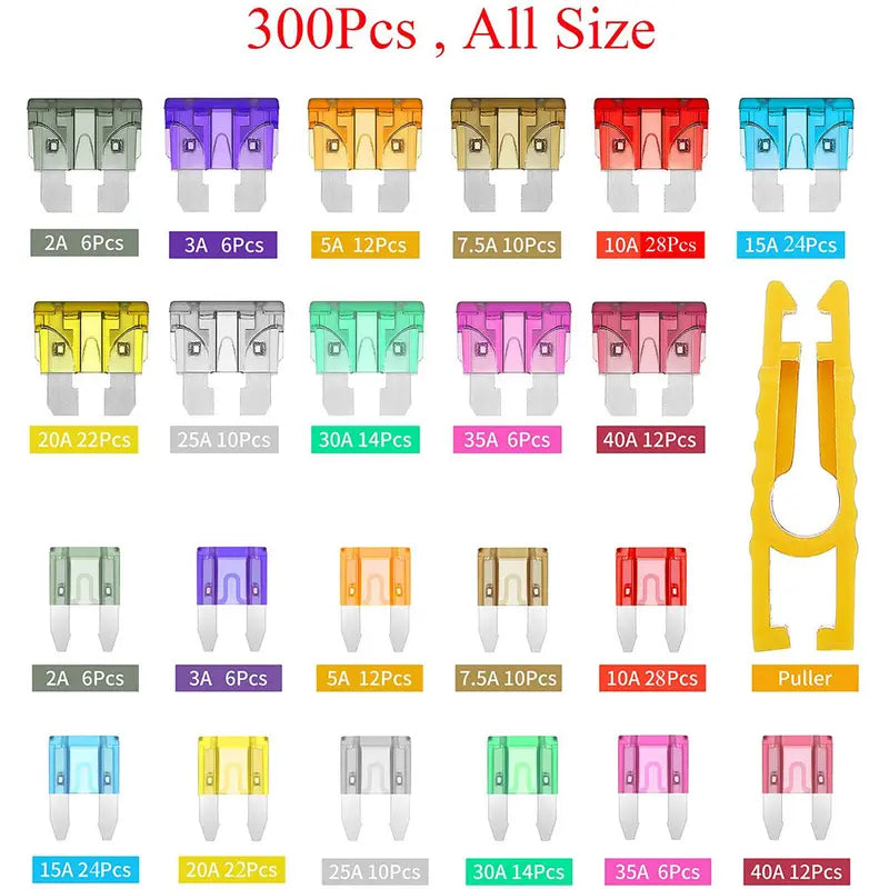 Car Fuse Assortment Kit, Mini Blade Fuses Automotive + Standard Auto Fuses + Puller🔩🚙