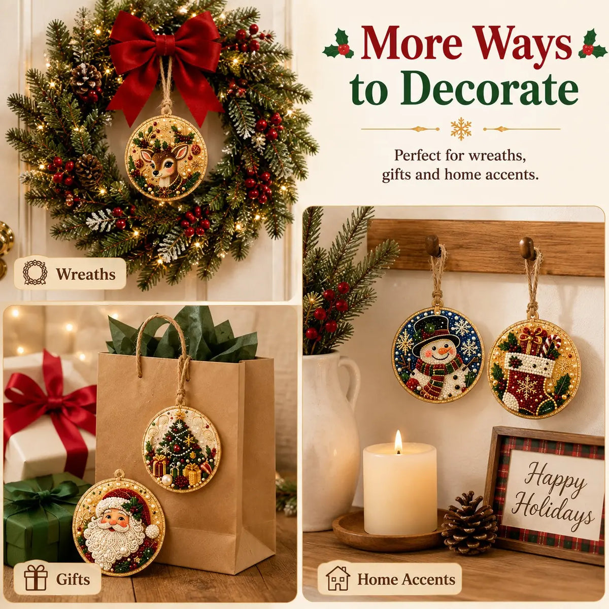 6Pcs/12Pcs Christmas DIY Diamond Painting Ornaments Kit, Xmas Tree Hanging Pendant 🎄