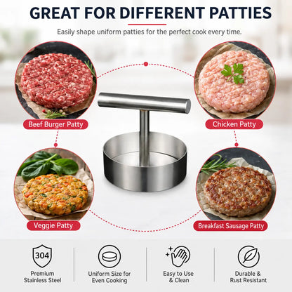 Stainless Steel Burger Press - Nonstick Burger Patty Maker Mold 🍔