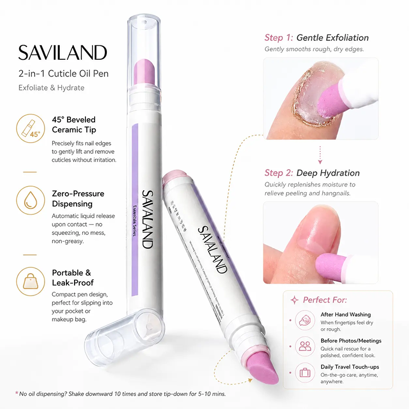 2PCS 2‑In‑1 Cuticle Remover Pen, Ceramic 45° Tip With Lemon Oil 💅