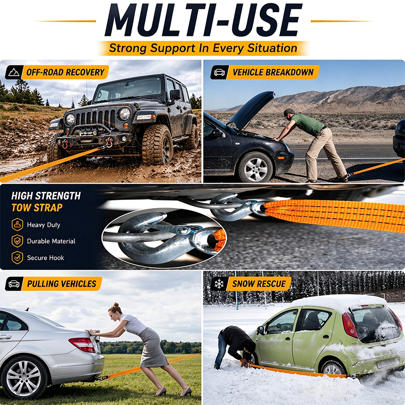 Car Tow Strap - 4m Length, 5-Ton Double-Layer Thick Off-Road Towing Recovery Strap 🚙