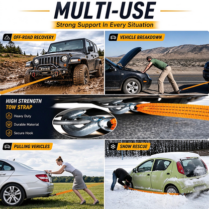 Car Tow Strap - 4m Length, 5-Ton Double-Layer Thick Off-Road Towing Recovery Strap 🚙