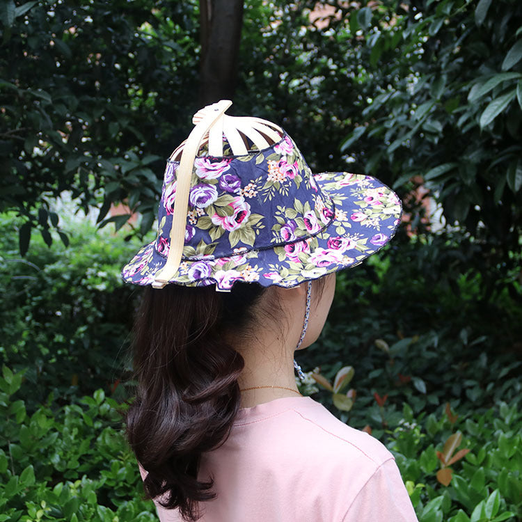 Foldable Bamboo Sun Hat UPF50+ Wide Brim Floral Outdoor Fishing Garden UV Protection Hat✨