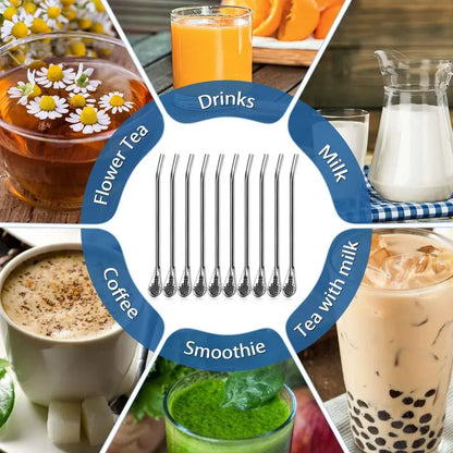 3‑Count Stainless Steel Straw‑Spoon, Multifunctional Filtered Strainer Scoop 🍹